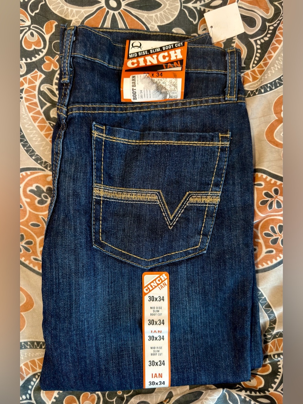 NWT Cinch IAN  Mens Dark Blue Bootcut Jeans and slim fit,dark wash SIZE 30x34